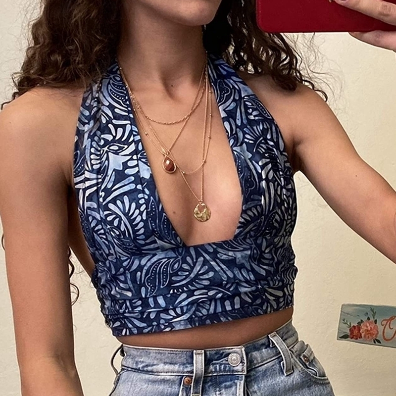 90s retro halter top vintage boob wrap crop top 1685