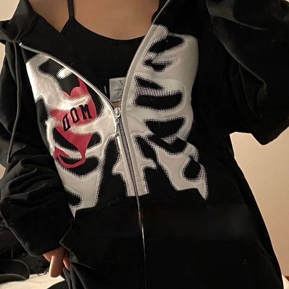 90s women zip up y2k harajuku oversized skeleton hoodie goth hoodie female women grunge hooded with zipper hood skull sweatshirt & 8211 hoodies & 038 sweatshirts 7575