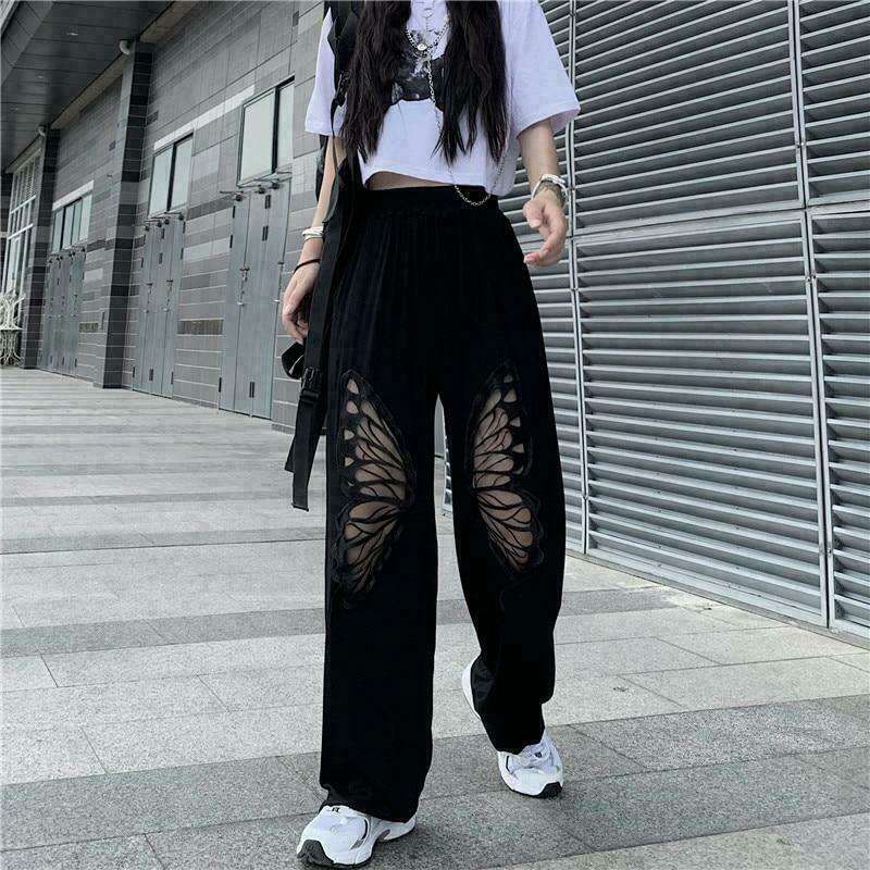 aesthetic clothes style & 8211 black butterfly loose pants 3728