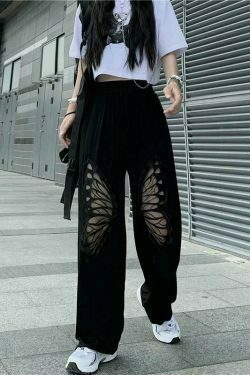 aesthetic clothes style & 8211 black butterfly loose pants 5120