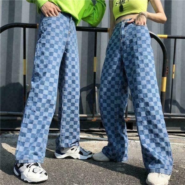 aesthetic clothes style & 8211 blue plaid harajuku pants 6197