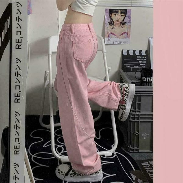 aesthetic clothes style & 8211 y2k baggy pink denim pants 6827