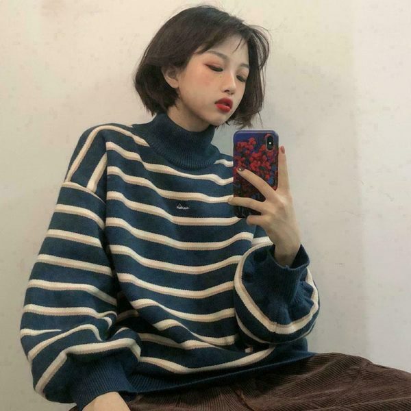 aesthetic fashion trending & 8211 korean vintage striped sweater 1104