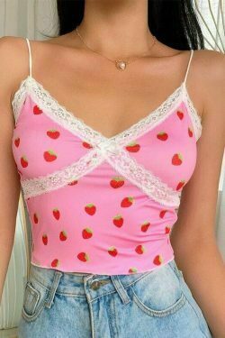 aesthetic strawberry pink lace crop top & 8211 summer tank 1346