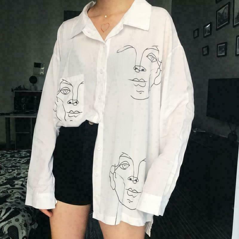 aesthetic style trend & 8211 line art face blouse 3216