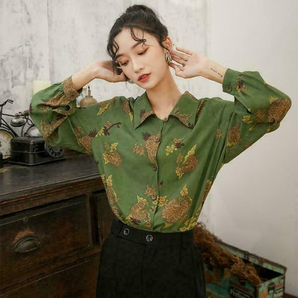 aesthetic style trend & 8211 vintage elegant green blouse 2883