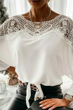 autumn lace stitching white blouse & 8211 vintage elegant ladies top 3782