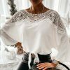 autumn lace stitching white blouse & 8211 vintage elegant ladies top 4682