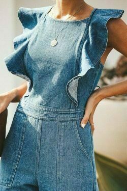 backless denim jumpsuit with ruffles and lace up detail for women & 8211 y2k streetwear 1410