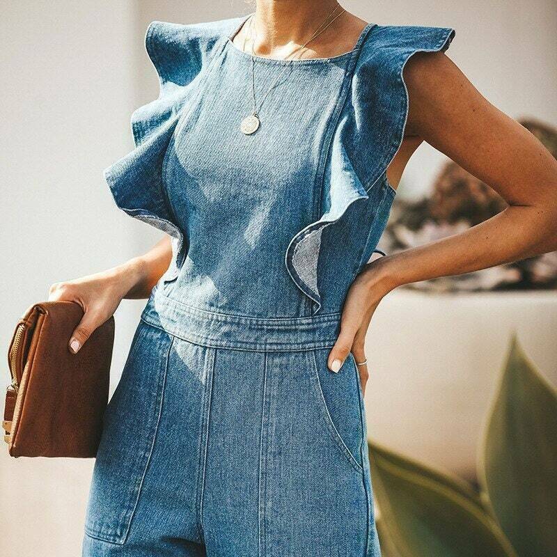 backless denim jumpsuit with ruffles and lace up detail for women & 8211 y2k streetwear 3228