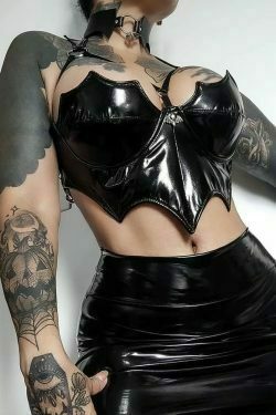 black bat pu leather cropped tube top & 8211 streetwear gothic lolita harajuku punk fairygrunge 2216