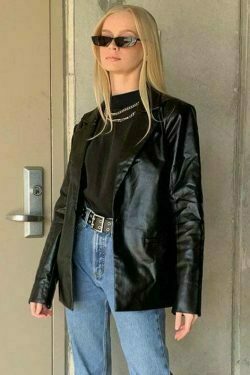 black faux leather one button jacket & 8211 collared y2k fashion 4667