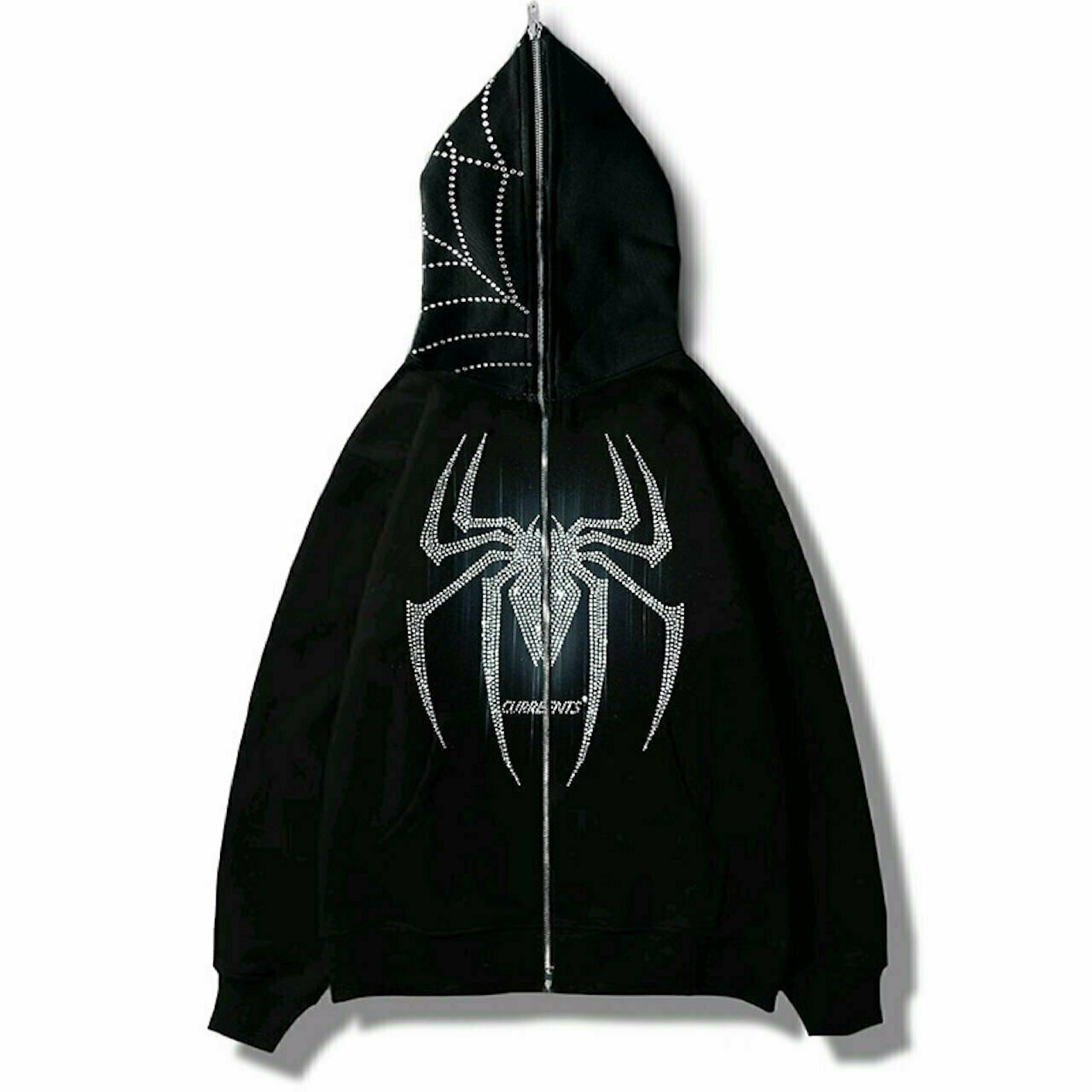 black spider web rhinestone hoodie & 8211 y2k harajuku punk grunge sweatshirt 8417