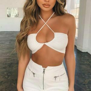 black white lace up halter sexy crop tops sleeveless summer bandage tops 5438