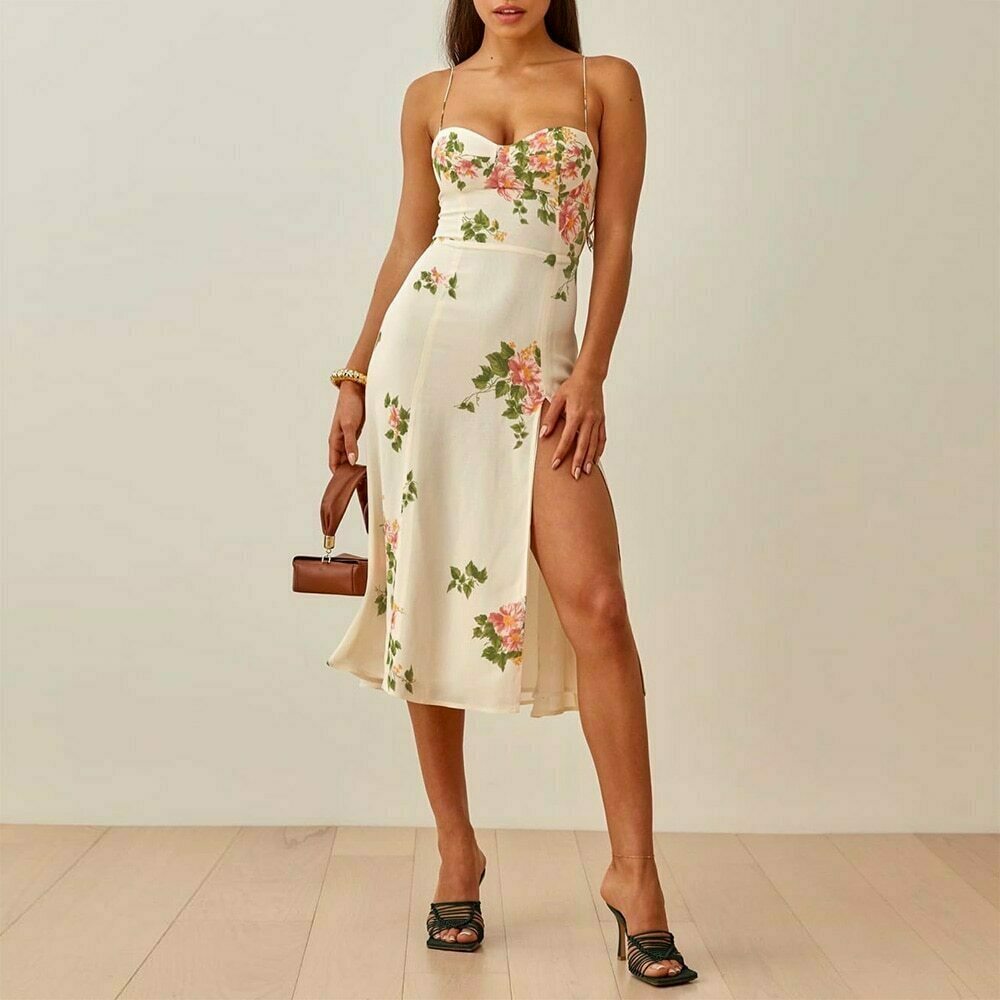 boho beach floral summer dress spaghetti strap sleeveless midi dress 1242