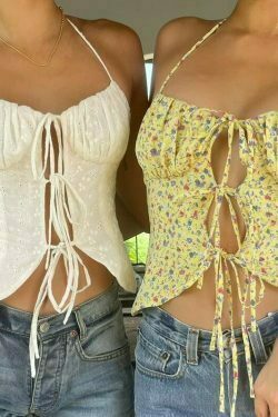 boho floral print camisole lace up backless crop top 8315