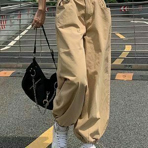 casual swagger y2k fashion khaki oversized cargo pants with adjustable waist drawstring 8421