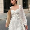 chic elegant square collar jacquard corset white dress women lace up fashion party dress summer transparent sundress 6698