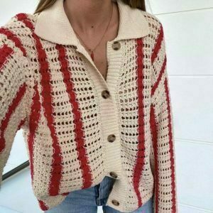 crochet top sweater button up y2k aesthetic 6392