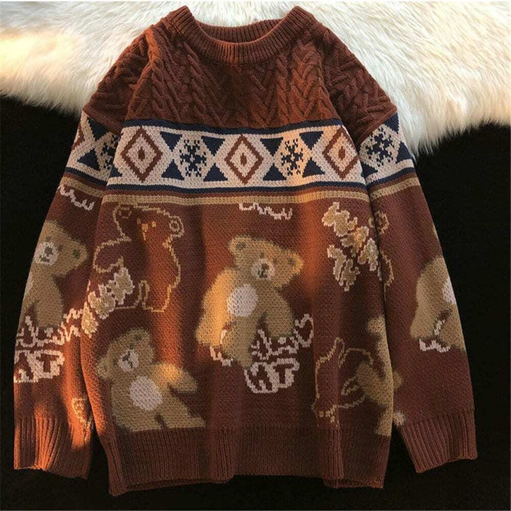 cute bear oversize knitting sweater tops & 8211 autumn pullover 8956