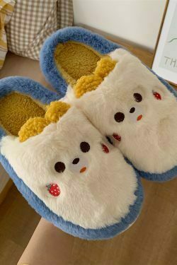 cute shy strawberry bear slippers for women fashion kawaii fluffy winter warm slipper woman cartoon smiley face house slippers 7077