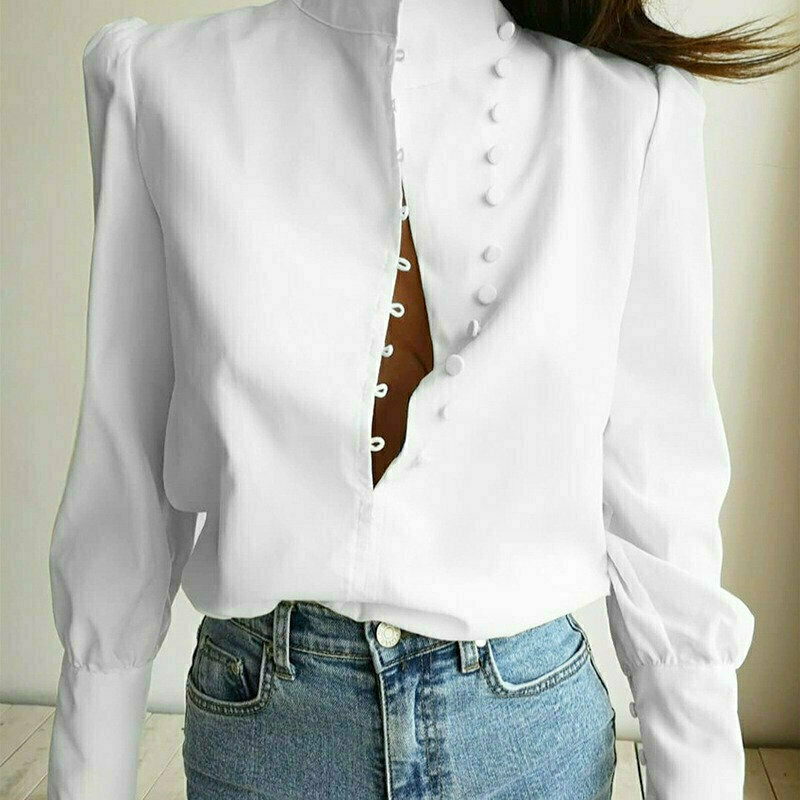 elegant white turtleneck blouse with puff sleeves for women 1324