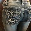 embroidered skull rhinestone slim fit denim trousers 5330