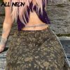 fairy grunge y2k low waist floral print maxi skirts goblincore aesthetics a line brown long skirt autumn retro outfits 4213