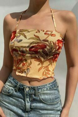 floral print lace up sleeveless mesh crop top & 8211 y2k aesthetic 5651