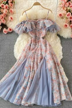 french cottagecore floral y2k prom dress 5349