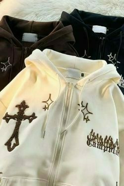 gothic embroidery hoodies women retro harajuku zip up hoodie 1469