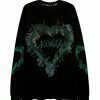 gothic punk green print long sleeve t shirt women grunge oversize 6348