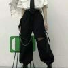 gothic streetwear cargo pants with chain & 8211 punk techwear black wide leg trousers 4444