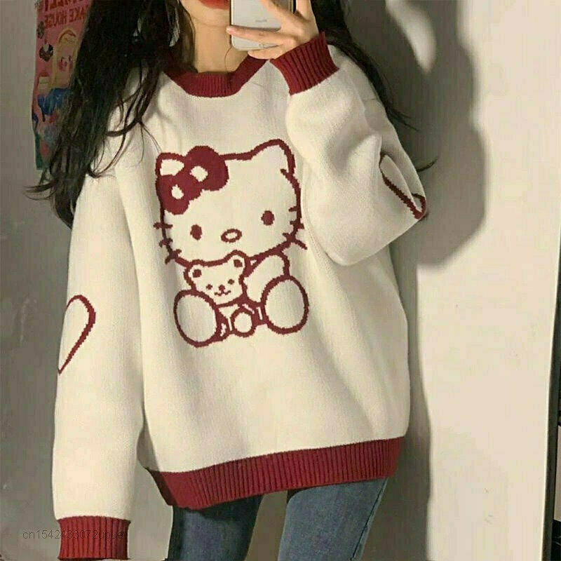 hello kitty autumn sweater & 8211 loose fit o neck long sleeve 8400