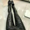 high waist black leather skinny leggings for women 1009