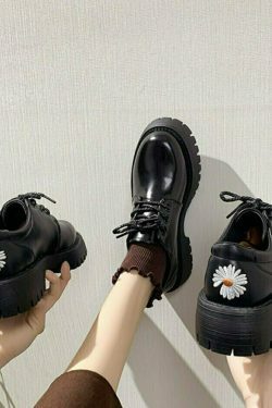 kawaii sunflower toe derby shoes for college 7174