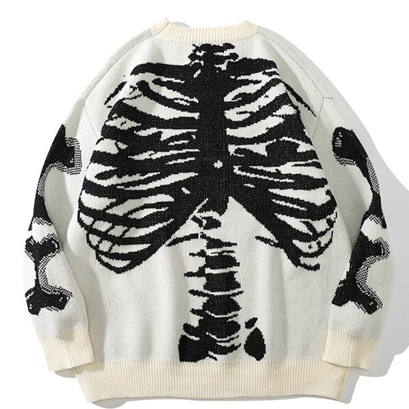 men& 8217s vintage streetwear skeleton bone women sweaters korean o neck long sleeve over size sueter streetwear harajuku jumpers & 8211 pullovers 7181