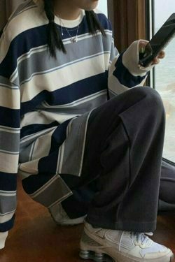 oversized striped sweatshirt with long sleeves 3076