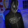 rhinestone demon face zip up hoodie  y2k streetwear  unisex  black 2357