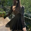 sexy y2k mini dresses woman pure color long sleeve dress casual elegant one piece dress korean fashion spring slim design 2924