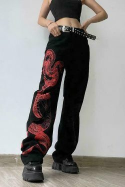 snake print baggy jeans woman high waist hip hop denim trousers dark academic gothic streetwear korean cargo pants 90s y2k jeans 3638