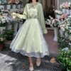 spring college chiffon long sleeve fairy dress party green dresses kawaii clothes women clothing harajuku korean lace fashion & 8211 dresses 3290