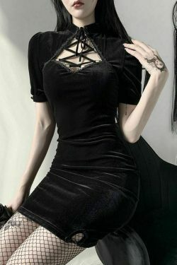 vintage black chinese cheongsam velvet dress qipao spring retro gothic cut out bodycon wrap sexy mini dress women 6372