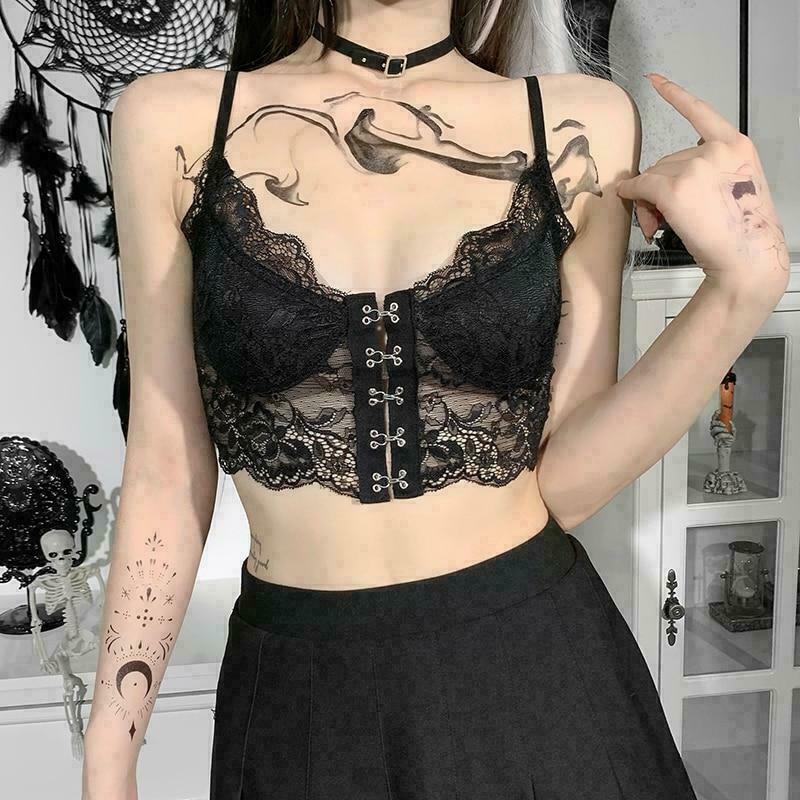 vintage clothing style & 8211 black lace floral pattern camis top 8048