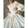 vintage french floral chiffon midi dress for women 7948