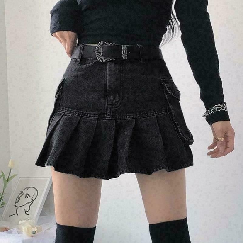 vintage skirt fashion style & 8211 gothic dark cargo pleated mini skirt 8983