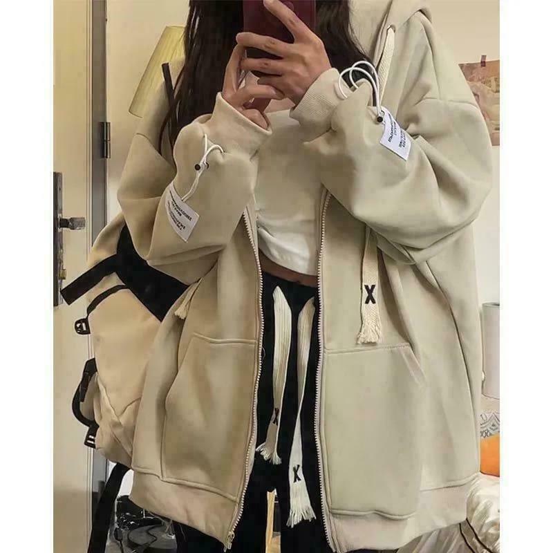 vintage zip up hoodie harajuku streetwear women oversized sweatshirts y2k korean fashion 1557