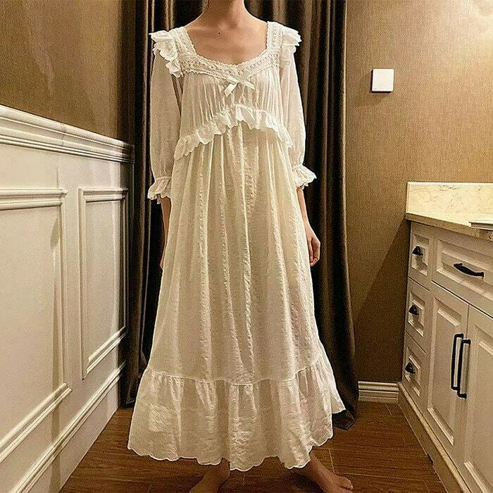 white victorian nightgown lolita dress vintage loungewear 5148