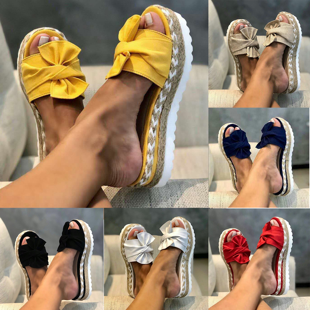 womens sandals heels platform high wedge slippers bow outdoor beach female thick sole slides sandals summer girls shoes 4147