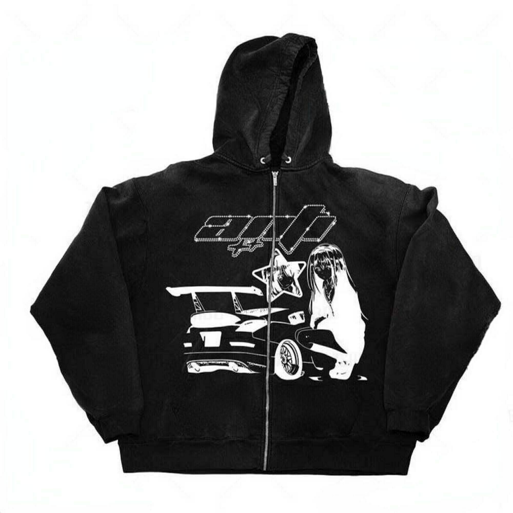 y2k aesthetic cartoon anime zipper hoodie & 8211 black retro sweatshirt 8138